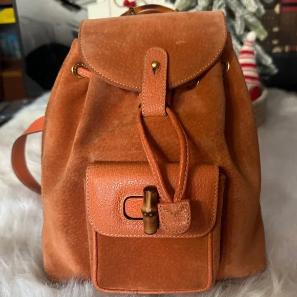 Gucci Suede Backpack with Bamboo Handle - Picture 3 of 15